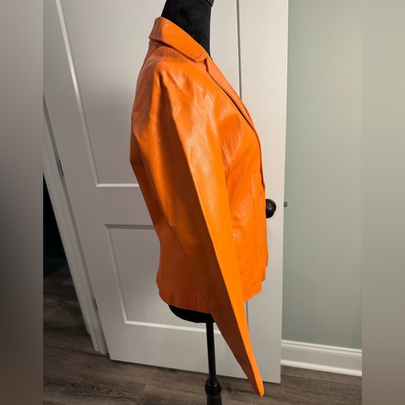 Colebrook orange leather jacket single button Y2K blazer - Picture 2 of 10